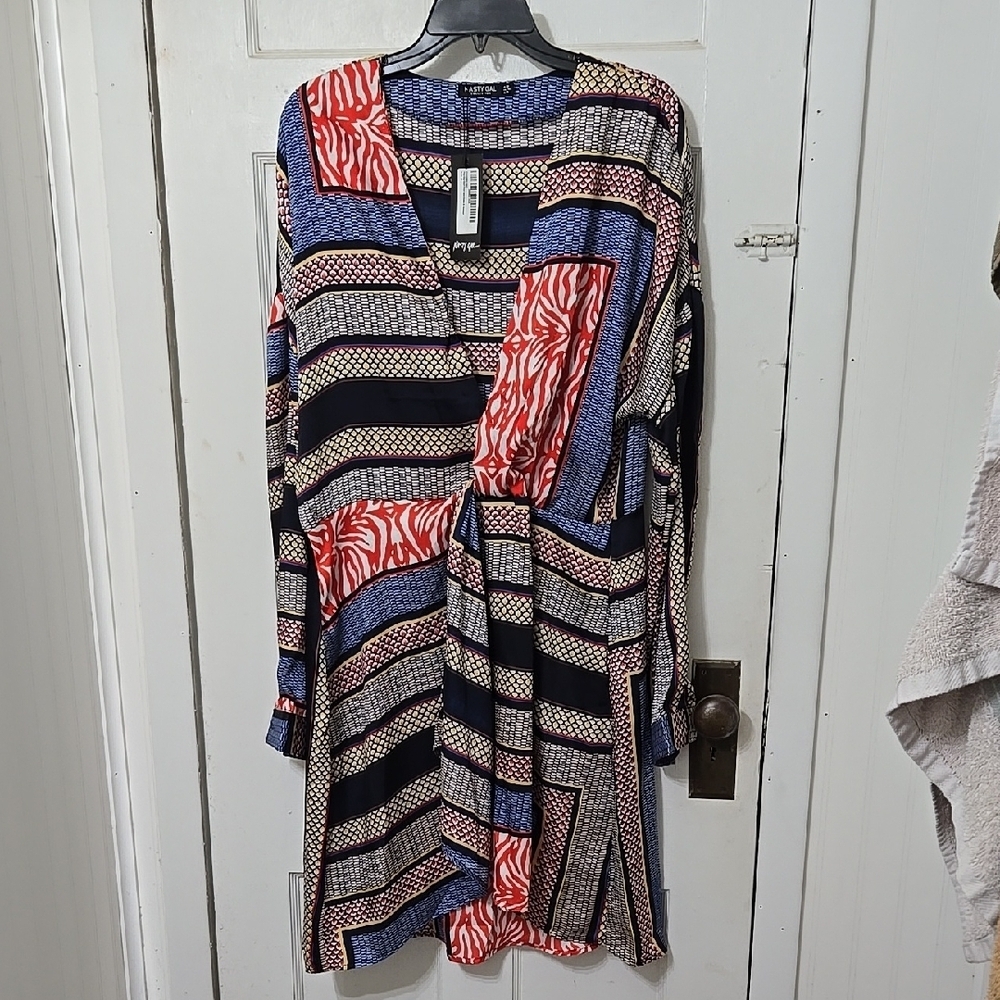 Nasty Gal Womens Scarf Print Satin Feel Dress NWT Size 16